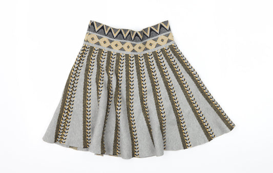 Flammode Girls Grey Geometric Knit Flare Skirt Size M