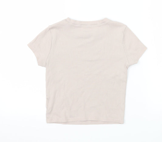 H&M Girls Beige Jersey Basic T-Shirt Size 9-10 Years