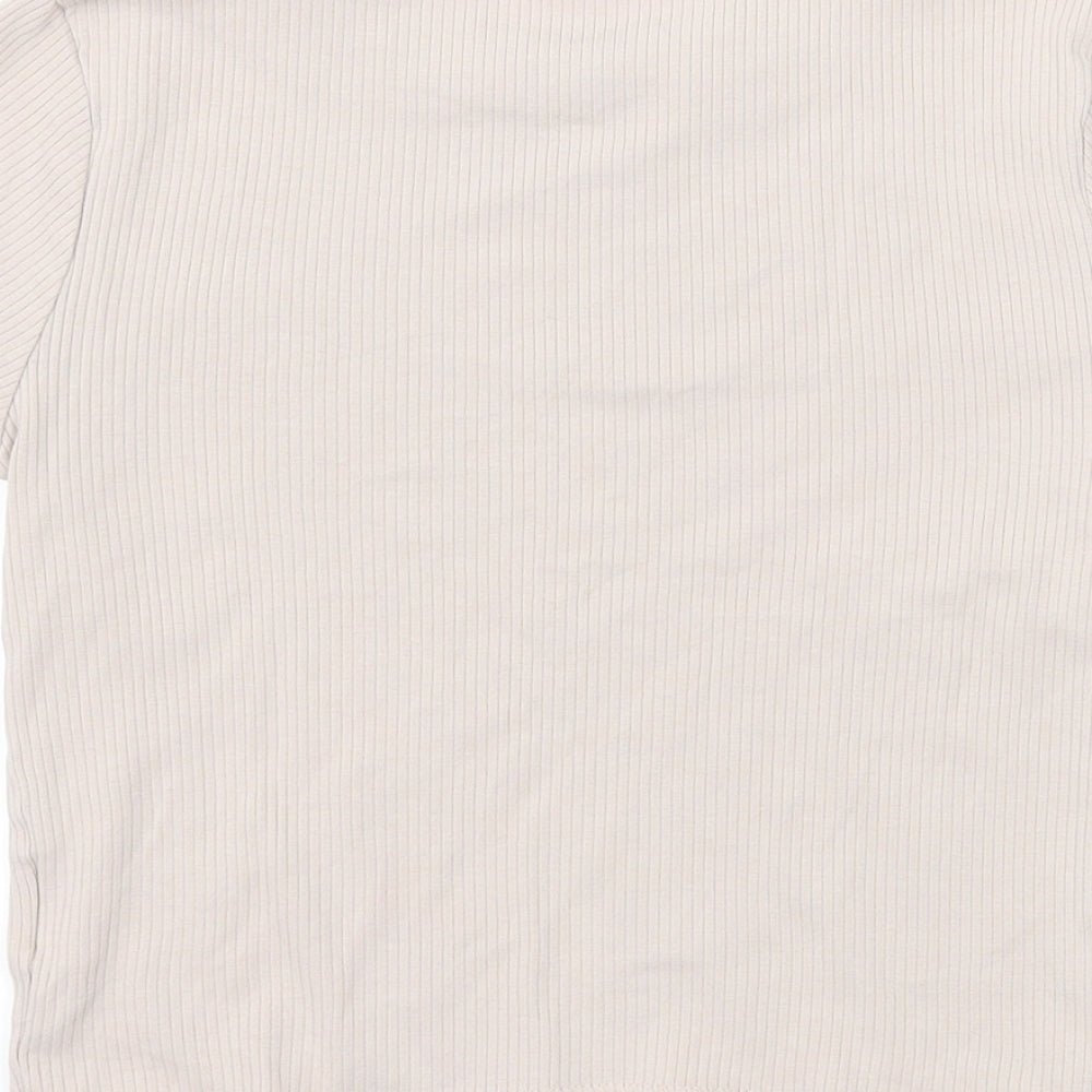 Brand and care label for H&M girls’ beige jersey basic t-shirt, size 9-10, years