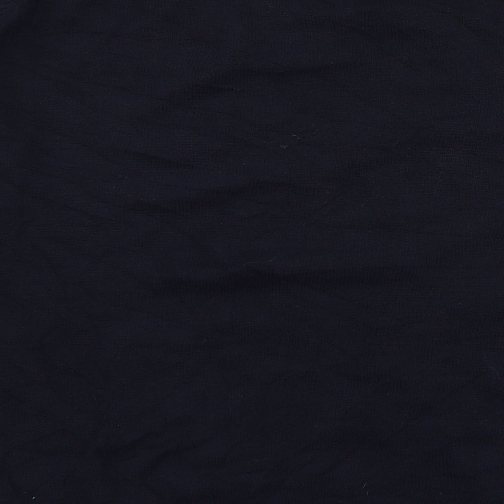 Brand and care label for Easy men’s blue knit jumper, size M