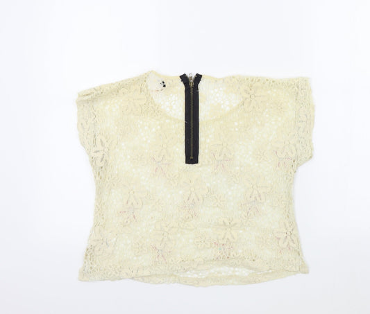 ribbon Womens Beige Colourblock Basic T-Shirt Size M