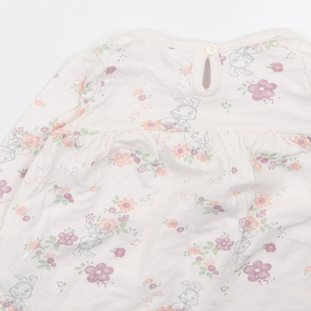 Brand and care label for Asda George girls’ multicoloured floral t-shirt dress, size 3-6, months