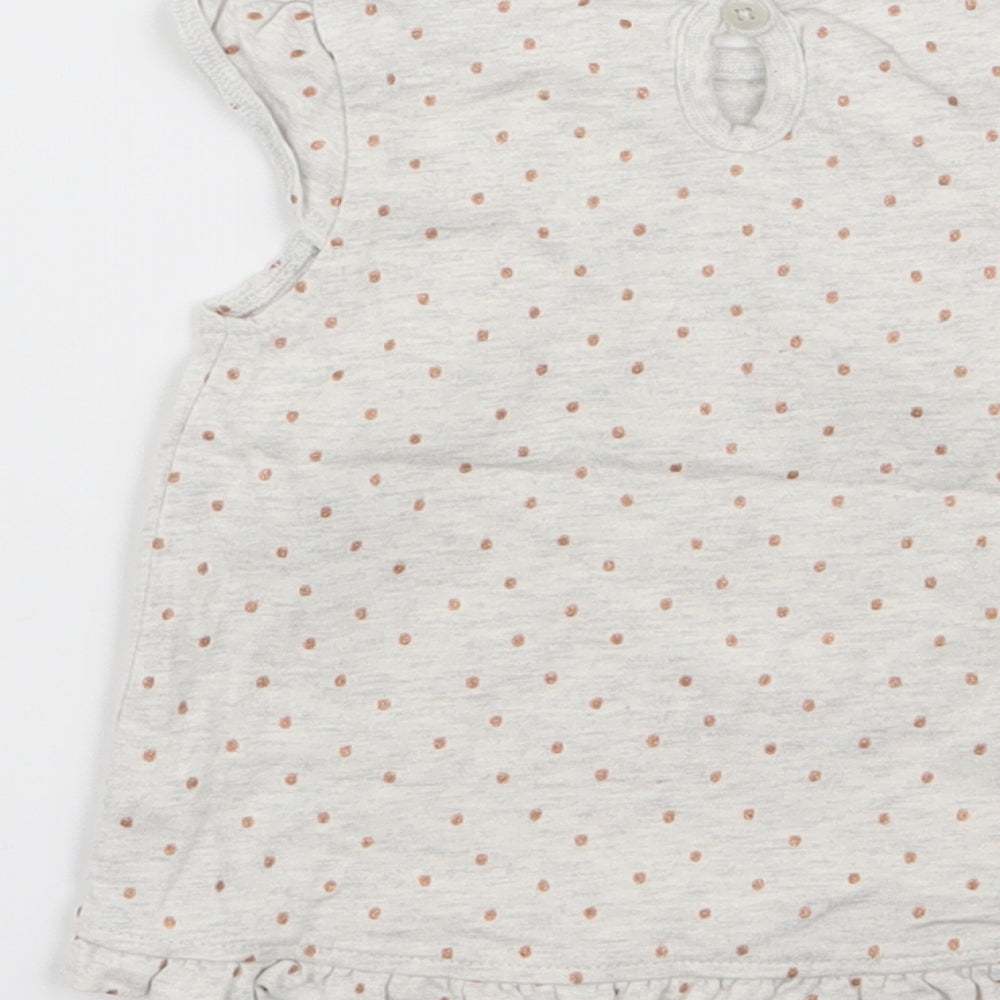Brand and care label for Asda George girls’ grey polka dot basic tank, size 3-6, months