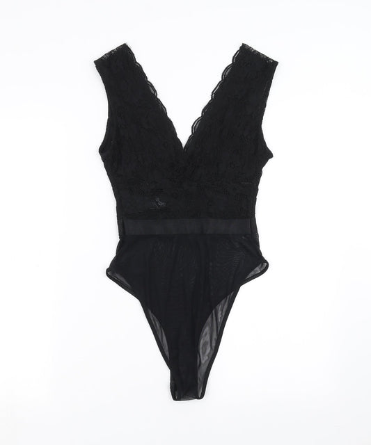 New Look Womens Black Floral Bodysuit One-Piece Size 6