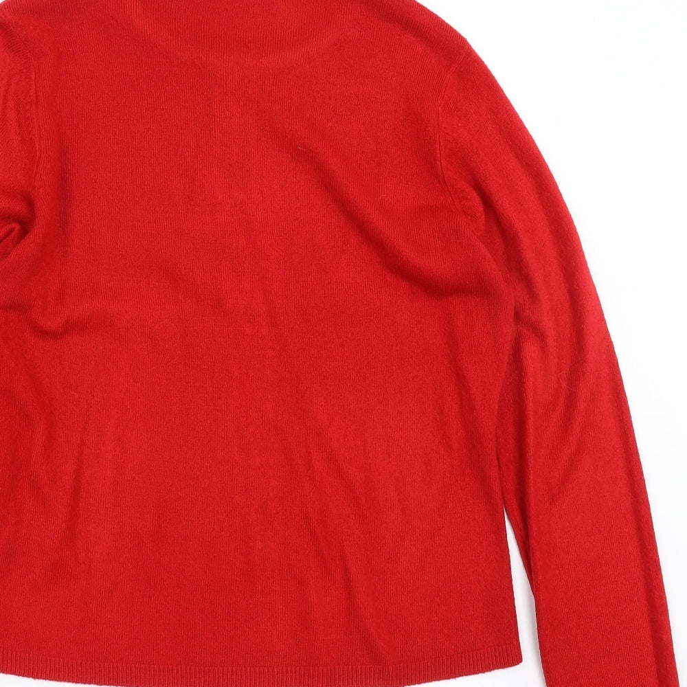 Brand and care label for ALEXARA women’s red knit jumper, size L
