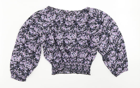 H&M Womens Black Floral Basic Blouse Size 10