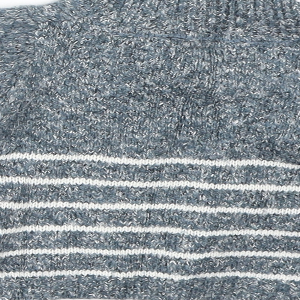 Brand and care label for Early Days boys’ blue jumper, size 3-6, months