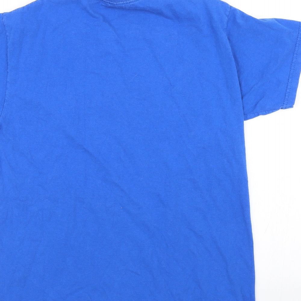 Brand and care label for Unspeakable boys’ blue basic t-shirt, size 12-13, years - unspeakable flip