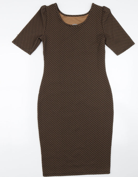 Dorothy Perkins Womens Brown Geometric Bodycon Size 8
