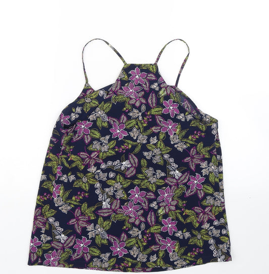 Papaya Womens Blue Floral Basic Tank Size 10 - Summer