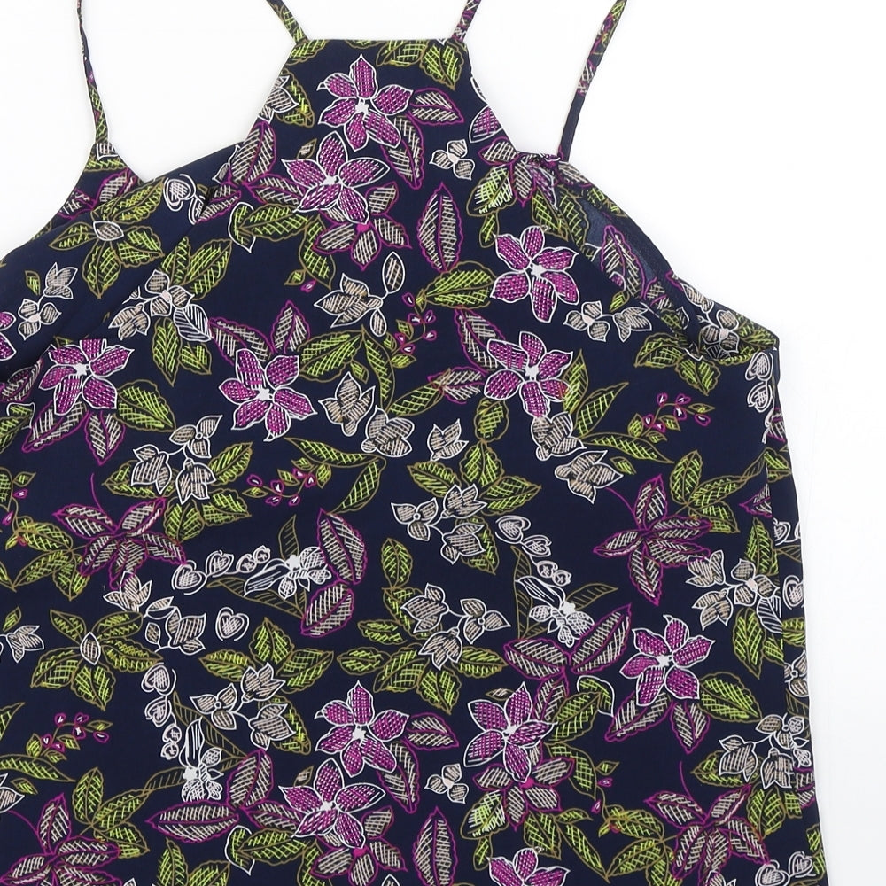 Brand and care label for Papaya women’s blue floral basic tank, size UK 10, - summer