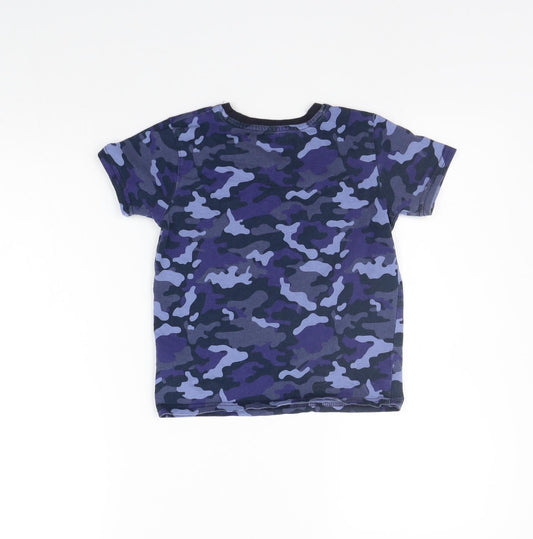 Primark Girls Blue Geometric Basic T-Shirt Size 5-6 Years