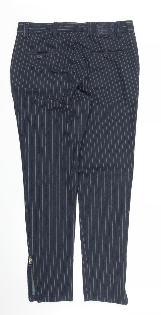 Preworn Womens Blue Striped Carrot Trousers Size 32 in L29 in