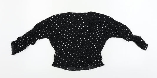 PRETTYLITTLETHING Womens Black Polka Dot Basic Blouse Size 4