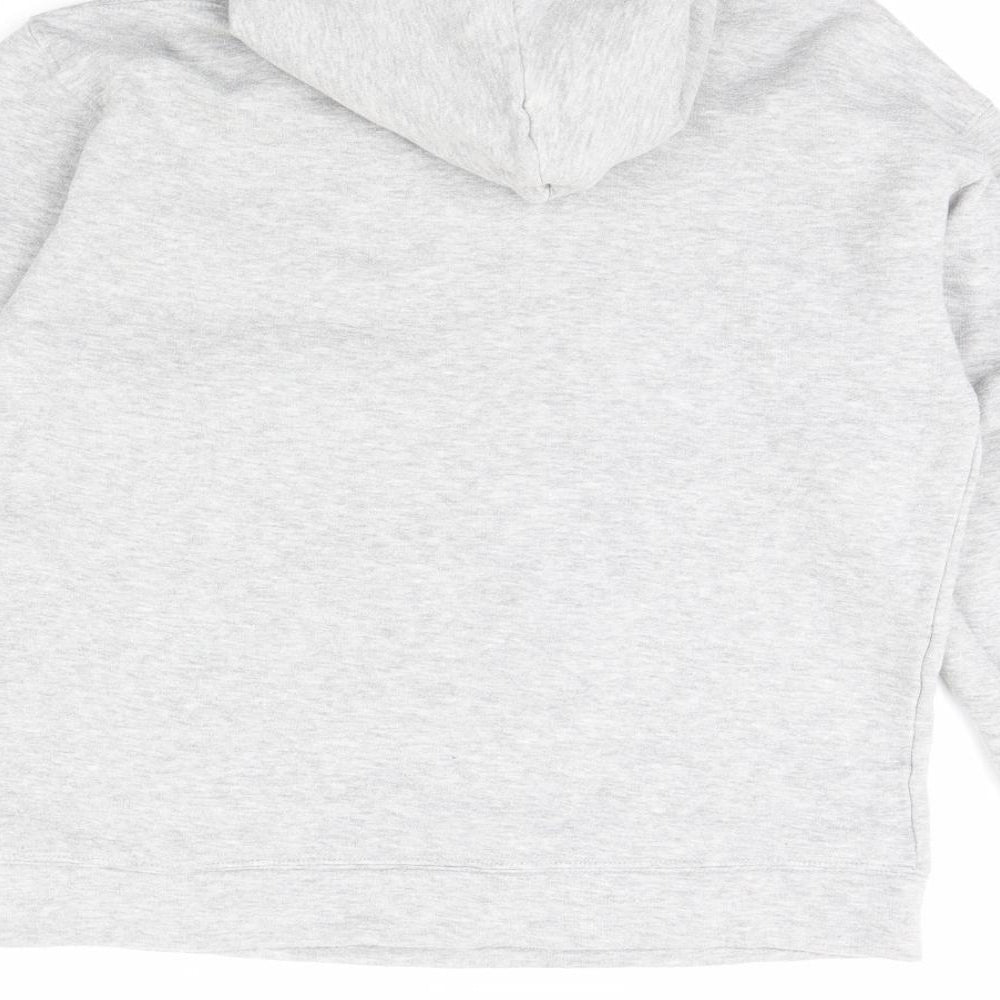 Brand and care label for I SAW IT FIRST women’s grey pullover hoodie, size M