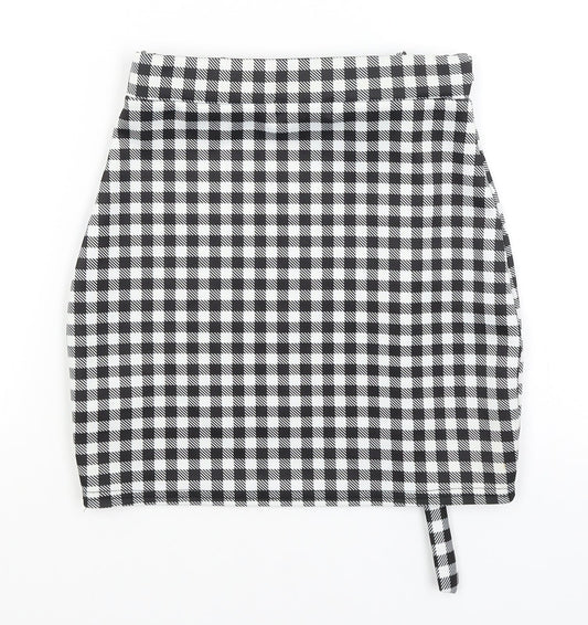 Pretty Little Thing Womens Black Check Mini Skirt Size 6