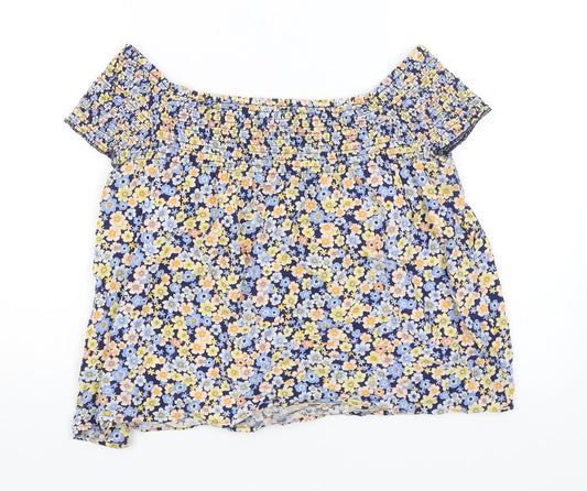 New Look Womens Blue Floral Basic Blouse Size 12