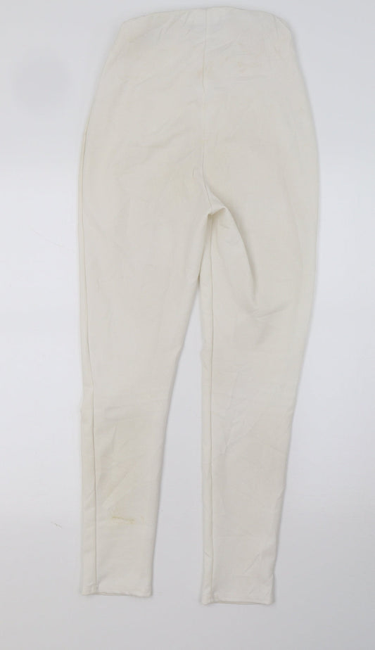 PRETTYLITTLETHING Womens Ivory Trousers Size 6 L28 in
