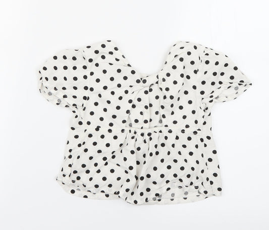 M&Co Girls White Polka Dot Basic Blouse Size 5-6 Years