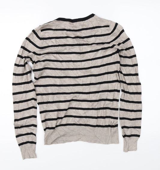 Marks & Spencer Womens Beige Striped Cardigan Jumper Size 8