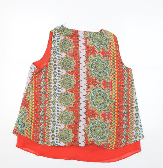 Rose+Olive Womens Orange Paisley Basic Tank Size L