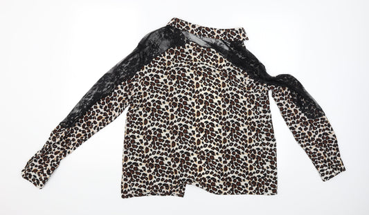 Axara Womens Beige Animal Print Basic Blouse Size M