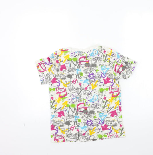 Nutmeg Girls White Geometric Basic T-Shirt Size 9-10 Years