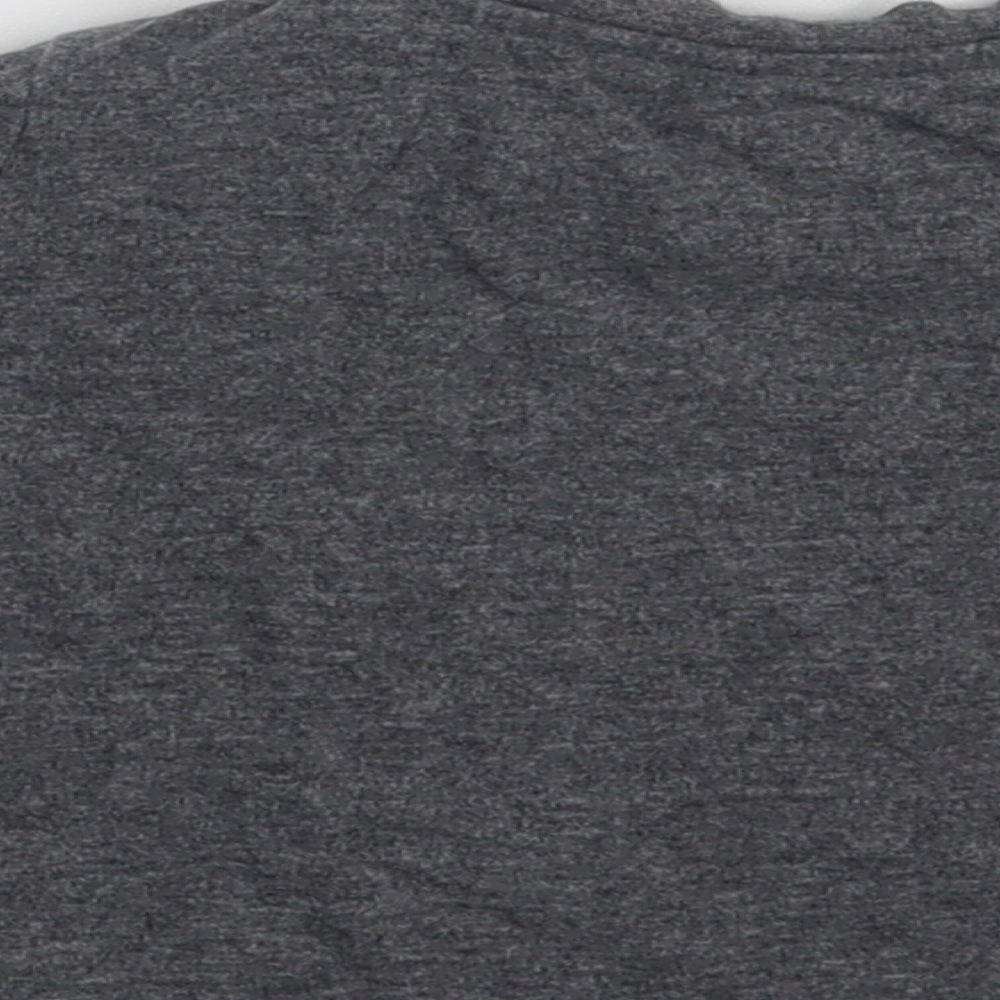 Brand and care label for Mickey Inc boys’ grey pullover t-shirt, size 9-12, months