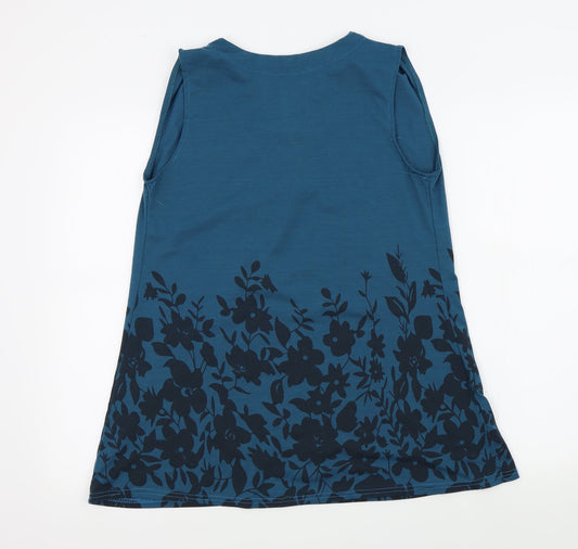 Preworn Womens Blue Floral Basic T-Shirt Size S
