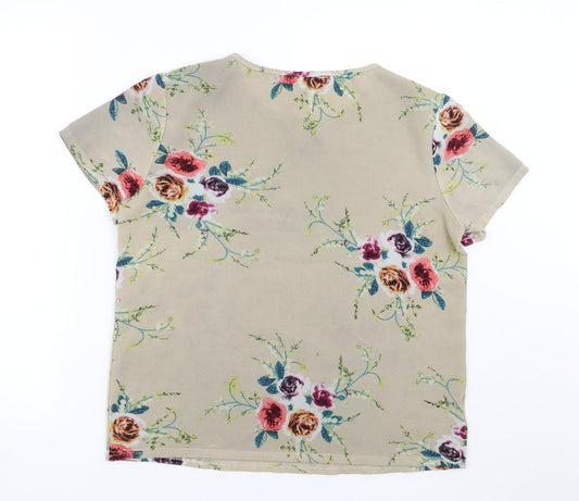 Preworn Womens Beige Floral Basic Blouse Size XL