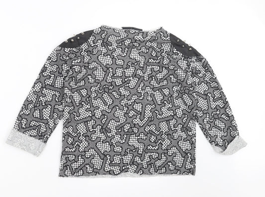 Topshop Womens Black Geometric Pullover Sweatshirt Size 6 - Studded Shoulder