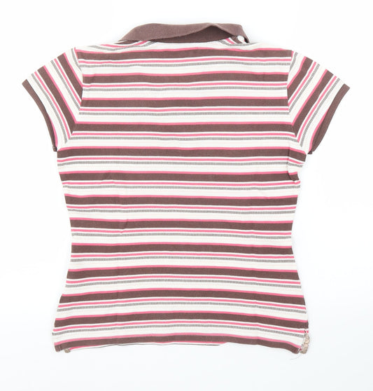 Wolsey Womens Brown Striped Basic T-Shirt Size 10