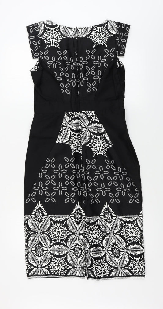 Preworn Womens Black Floral A-Line Size 12