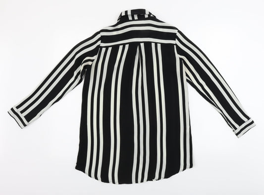 Love Sunshine Womens Black Striped Basic Button-Up Size 8