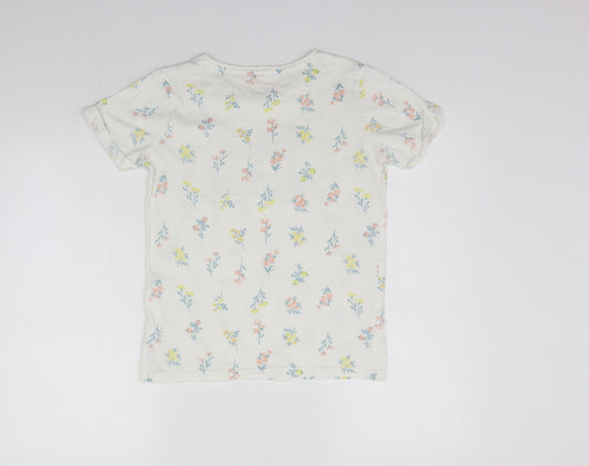 Primark Girls White Floral Basic T-Shirt Size 11-12 Years