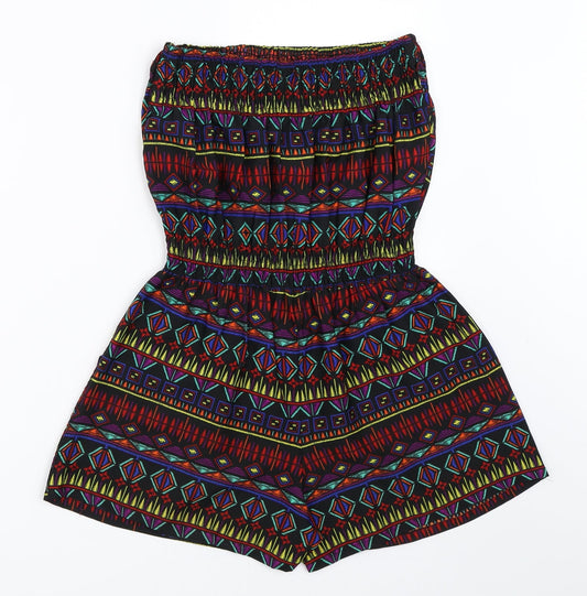 Ocean Club Womens Black Geometric Playsuit One-Piece Size 8