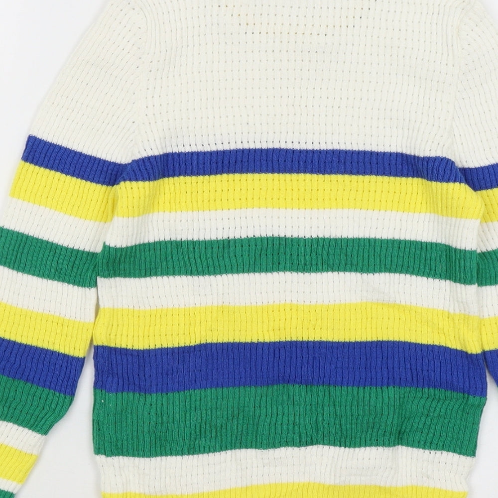 Brand and care label for Astradivarius women’s white striped jumper, size S