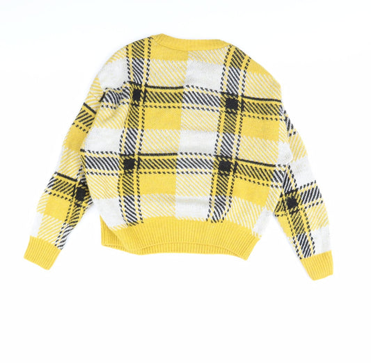 New Look Womens Yellow Check Pullover Jumper Size S