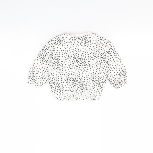Fred & Flo Girls White Polka Dot Pullover Jumper Size 6-9 Months