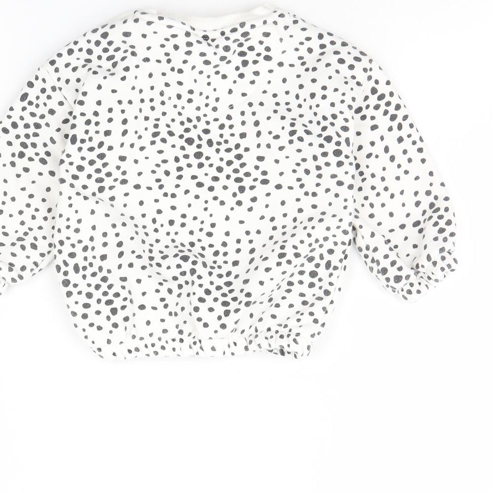 Fred & Flo Girls White Polka Dot Pullover Jumper Size 6-9 Months