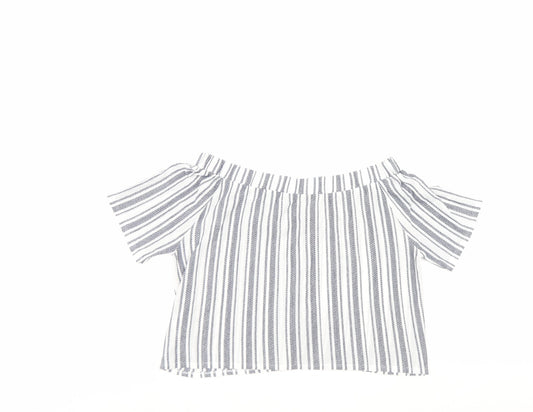 Top Shop Womens Blue Striped Cropped Blouse Size 12