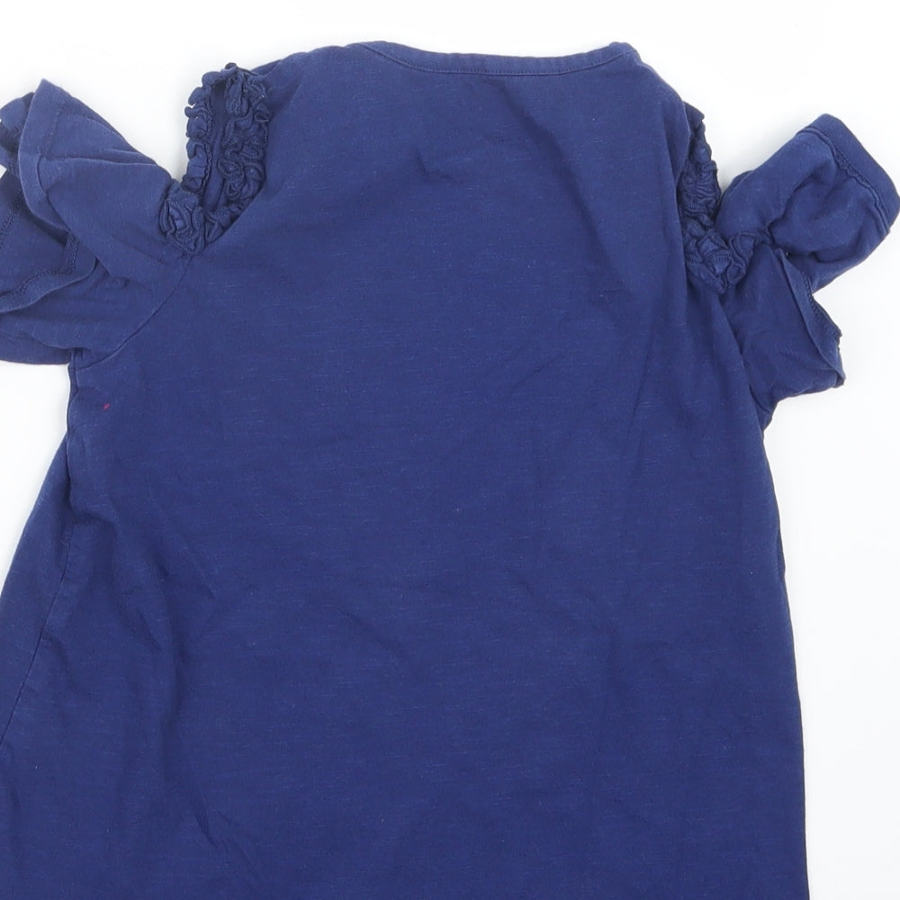 Brand and care label for Very girls’ blue basic t-shirt, size 11, years - open shoulders