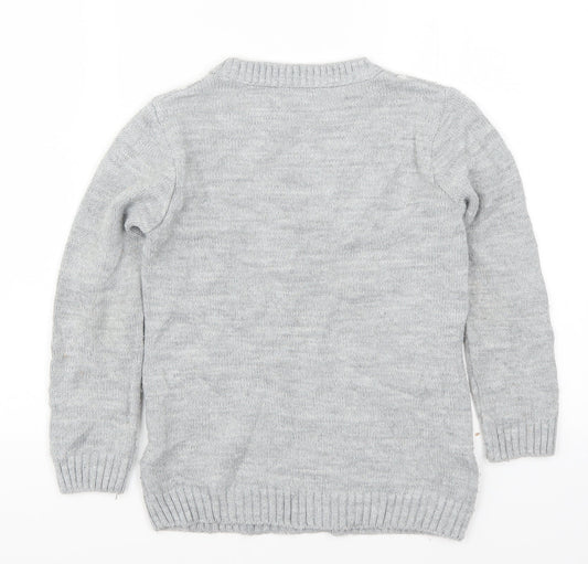 Ty Girls Grey Knit Pullover Jumper Size 8 Years - Penguins