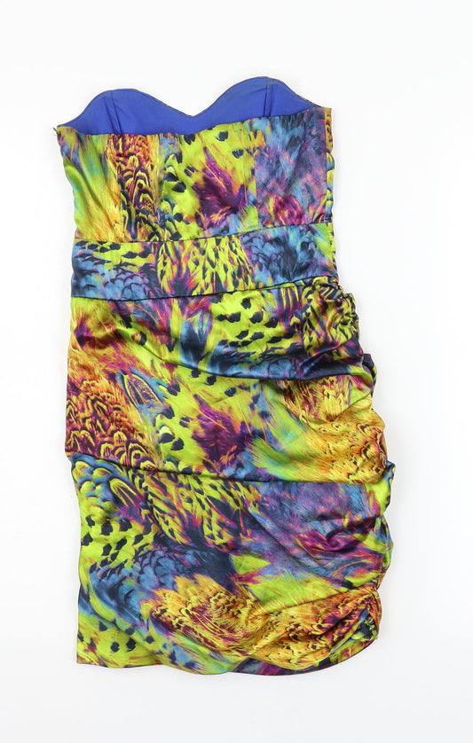 Pop Art Womens Multicoloured Geometric Satin Bodycon Size 8