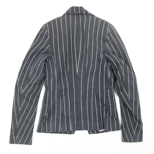 Miso Womens Blue Striped Jacket Blazer Size 8
