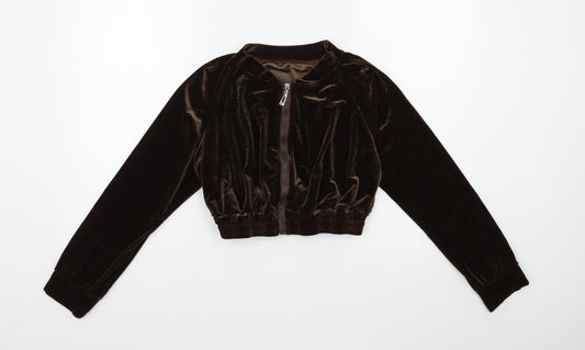 Preworn Womens Brown Velour Full Zip Sweatshirt Size M
