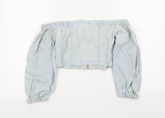 BDG Womens Blue Colourblock Basic Button-Up Size S