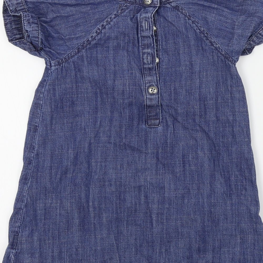 Brand and care label for Next girls’ blue colourblock a-line, size 18-24, months