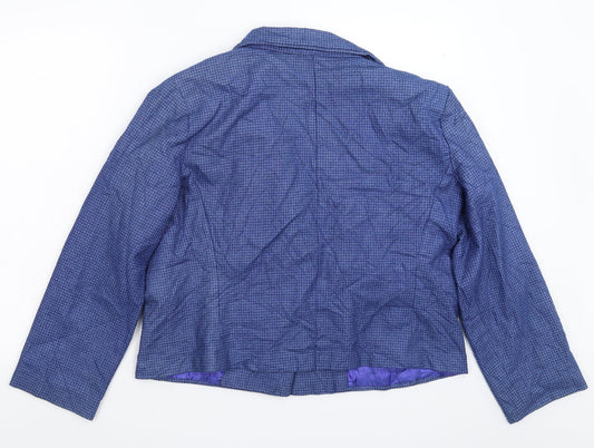 Preworn Womens Blue Houndstooth Jacket Blazer Size 16