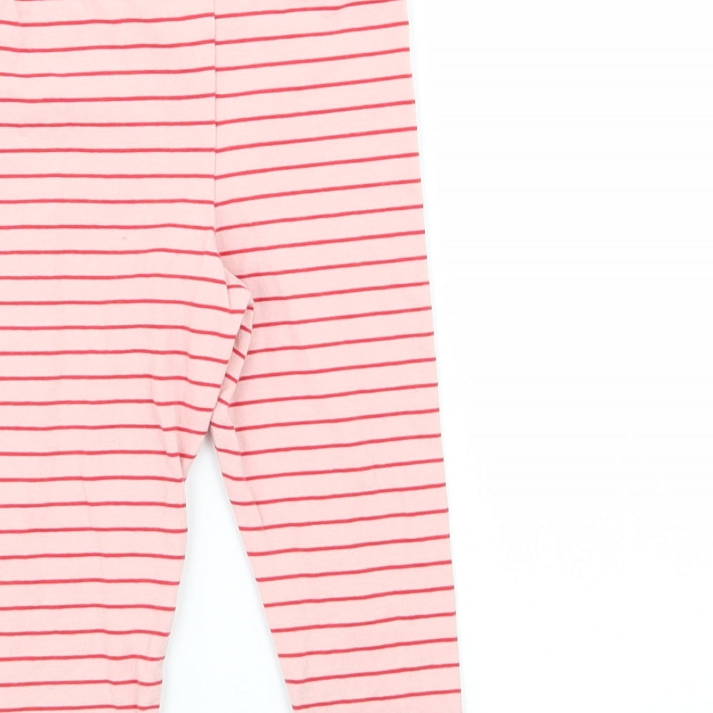 Brand and care label for F&F girls’ pink striped jogger trousers, size 9, months - leggings